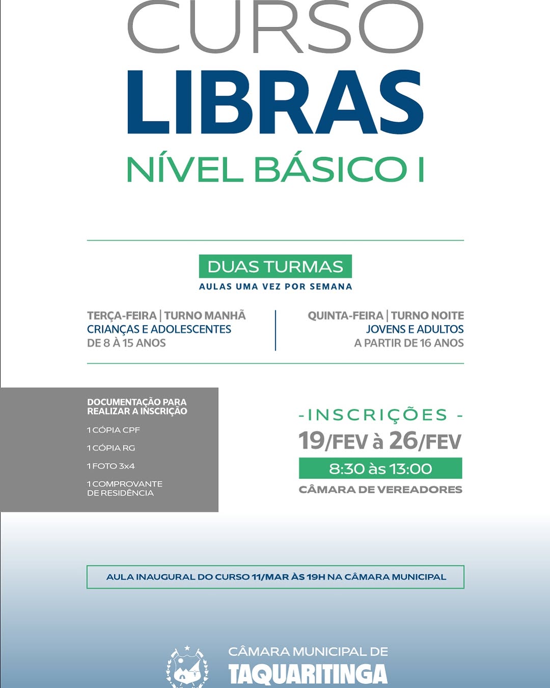 Câmara disponibiliza curso de libras